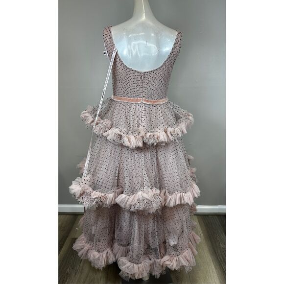 NWT MAC DUGGAL Pink Sleeveless Dot Net Ruffle Dress Size US 8 $698 - Picture 9 of 12